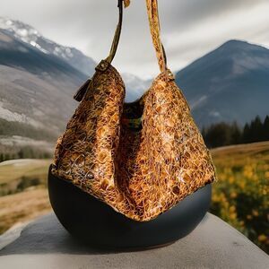 Jessica Simpson Y2K Vintage Woven Brown Purse Tote Brown Leather Hobo Bag